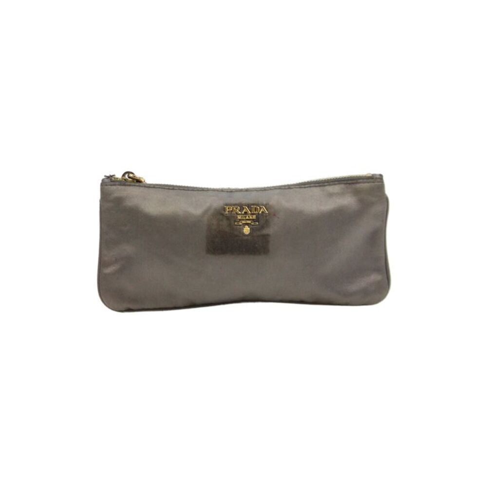 Prada Womens Nylon Cosmetic Top Zippered Pouch Solid Gray